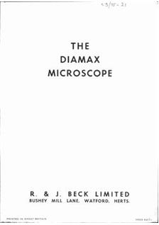 Beck R and J Diamax Microscope manual. Camera Instructions.
